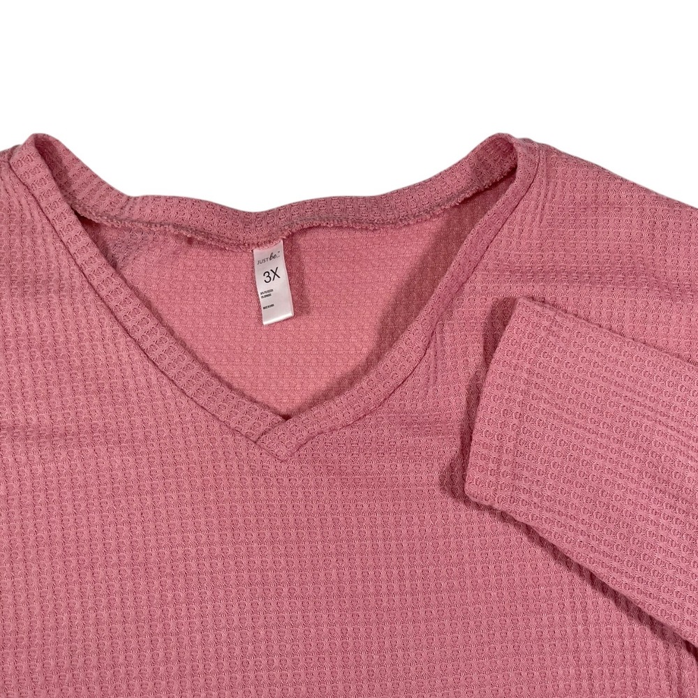 Just Be 3X Pink V-Neck Top Waffle Knit Drop Shoulder Loungewear Casual Cozycure